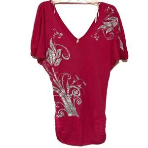 Papaya shimmering Floral print detailed blouse